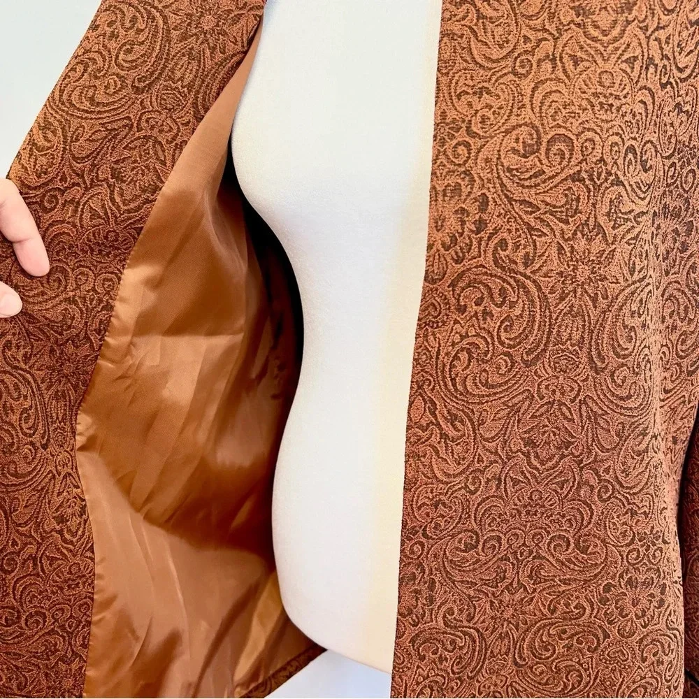 Drapers And Damons Rust Orange Floral Paisley Open Front Blazer Jacket Size 14 - Picture 4 of 12
